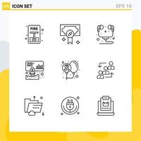 Pack of 9 Modern Outlines Signs and Symbols for Web Print Media such as cancer promote computer marketing data Editable Vector Design Elements