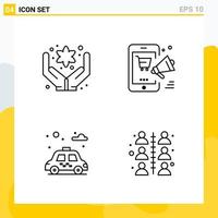 Collection of 4 Universal Line Icons Icon Set for Web and Mobile Creative Black Icon vector background