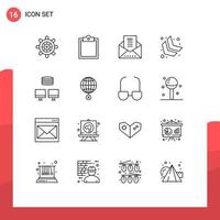 16 Thematic Vector Outlines and Editable Symbols of global sync message envelope database down left Editable Vector Design Elements