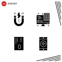 Collection of 4 Vector Icons in solid style Pixle Perfect Glyph Symbols for Web and Mobile Solid Icon Signs on White Background 4 Icons Creative Black Icon vector background