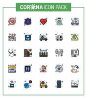 icono de conciencia de coronavirus 25 iconos de línea llenos de color plano icono incluido escudo de cápsula de botella antivirus pulso coronavirus viral 2019nov elementos de diseño de vector de enfermedad
