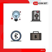 Group of 4 Modern Filledline Flat Colors Set for campaigns communication seo note network Editable Vector Design Elements