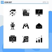 9 User Interface Solid Glyph Pack of modern Signs and Symbols of crypto monetary unit education technology artificial Editable Vector Design Elements