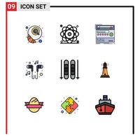 Universal Icon Symbols Group of 9 Modern Filledline Flat Colors of smartphone headset power hand free sound Editable Vector Design Elements