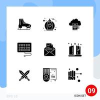 9 Solid Glyph concept for Websites Mobile and Apps tick email cloud mail keyboard Editable Vector Design Elements