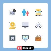 Pack of 9 creative Flat Colors of imac monitor bus computer shopping Editable Vector Design Elements