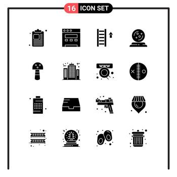 Pictogram Set of 16 Simple Solid Glyphs of architecture vegetable arrow mushroom spell Editable Vector Design Elements