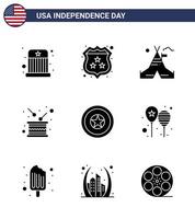 Happy Independence Day 9 Solid Glyphs Icon Pack for Web and Print holiday independence tent free holiday day Editable USA Day Vector Design Elements