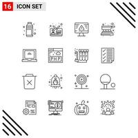 Set of 16 Modern UI Icons Symbols Signs for pan cook id gdpr security Editable Vector Design Elements