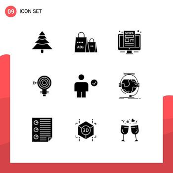 Set of 9 Commercial Solid Glyphs pack for idea solution computer goal target Editable Vector Design Elements