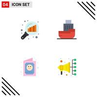 Universal Icon Symbols Group of 4 Modern Flat Icons of data analyzing card search stats ship cute Editable Vector Design Elements