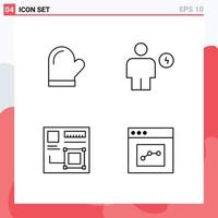 4 Creative Icons Modern Signs and Symbols of glouve human kitchen body browser Editable Vector Design Elements