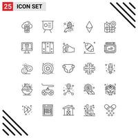 Pictogram Set of 25 Simple Lines of city currency presentation cryptocurrency care Editable Vector Design Elements