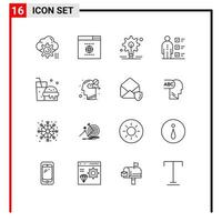 Universal Icon Symbols Group of 16 Modern Outlines of fast food professional bulb personal checklist Editable Vector Design Elements