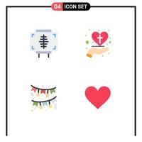 Mobile Interface Flat Icon Set of 4 Pictograms of disease cross health care heart decoration Editable Vector Design Elements
