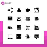 Set of 16 Modern UI Icons Symbols Signs for commerce tool food puncher construction Editable Vector Design Elements