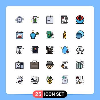 Mobile Interface Filled line Flat Color Set of 25 Pictograms of death web pencil article document Editable Vector Design Elements