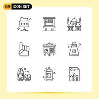 9 Outline concept for Websites Mobile and Apps chart usa mosque hand pray Editable Vector Design Elements