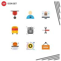 Pack of 9 Modern Flat Colors Signs and Symbols for Web Print Media such as deliver auto locked shopping internet Editable Vector Design Elements