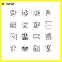 Mobile Interface Outline Set of 16 Pictograms of emergency focusing fishing focus business Editable Vector Design Elements