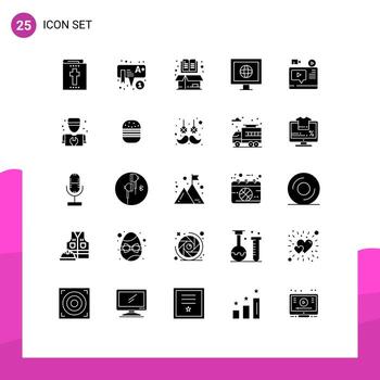 25 glifos sólidos universales establecidos para aplicaciones web y móviles blog video box tv internet elementos de diseño vectorial editables vector