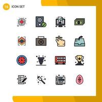 16 User Interface Flat Color Filled Line Pack of modern Signs and Symbols of object cash speaker money live Editable Creative Vector Design Elements