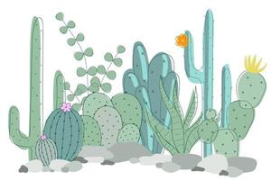 kit de diferentes suculentas verdes sobre un fondo blanco. cactus vectorial dibujado con líneas simples. vector