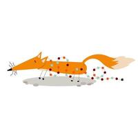 Festive xmas, New year adorable fox entangled in a Christmas garland. Cute Cartoon clip art. Vector Illustration