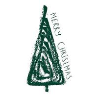 Vector hand drawn Christmas trees with text Merry Christmas on white. Card. Festive design element.