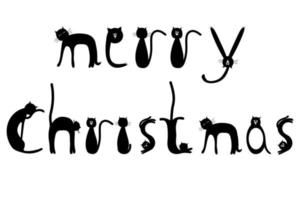 Text merry Christmas write with silhouettes of cats. Festive lettering vector