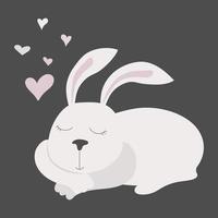 una liebre blanca o un conejo enamorado duerme sobre un fondo gris... ilustración vectorial del símbolo de 2023. vector