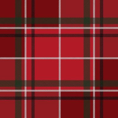Scottish plaid red checkered vector pattern. Red black background with fabric texture. Flat backdrop of striped textile print.