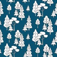 seamless pattern with white trees in the forest on blue background. Children's coloring backdrop. vector