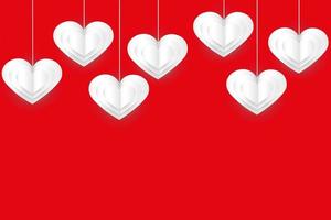 Seven vector white paper hearts pendants on a red background. Valentines day card