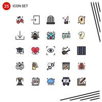 Editable Vector Line Pack of 25 Simple Filled line Flat Colors of arrow strategy thimble planning lip stick Editable Vector Design Elements