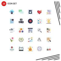 User Interface Pack of 25 Basic Flat Colors of finance heart education broken bandage Editable Vector Design Elements