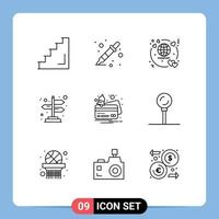 Group of 9 Outlines Signs and Symbols for credit directions liquidator direction travel Editable Vector Design Elements