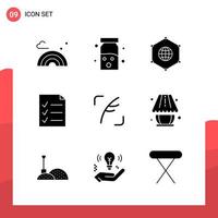 Pack of 9 Universal Glyph Icons for Print Media on White Background Creative Black Icon vector background