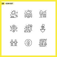 9 Creative Icons Modern Signs and Symbols of artist flower wine easter juice Editable Vector Design Elements