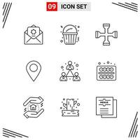 9 Icons Line Style Grid Based Creative Outline Symbols for Website Design Simple Line Icon Signs Isolated on White Background 9 Icon Set Creative Black Icon vector background