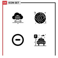 Set of 4 Vector Solid Glyphs on Grid for internet remove technology food life Editable Vector Design Elements