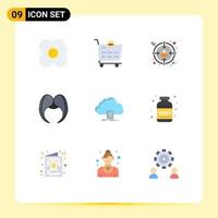 9 User Interface Flat Color Pack of modern Signs and Symbols of document cloud customer men movember Editable Vector Design Elements