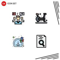 Pack of 4 Modern Filledline Flat Colors Signs and Symbols for Web Print Media such as user meter video exercise speed Editable Vector Design Elements