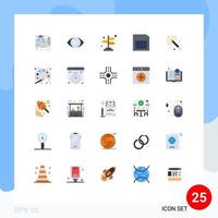 25 User Interface Flat Color Pack of modern Signs and Symbols of painting studio direction music sim Editable Vector Design Elements