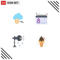 Editable Vector Line Pack of 4 Simple Flat Icons of cloud light calendar women spotlight Editable Vector Design Elements