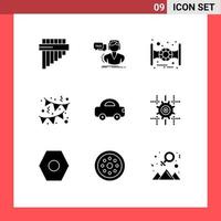 Pictogram Set of 9 Simple Solid Glyphs of vehicles car space automobile decoration Editable Vector Design Elements