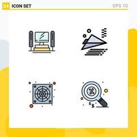 Mobile Interface Filledline Flat Color Set of 4 Pictograms of computer fan cpu plane finance Editable Vector Design Elements