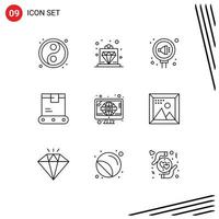 Outline Pack of 9 Universal Symbols of retro shipping pr logistics delivery Editable Vector Design Elements