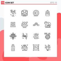 Mobile Interface Outline Set of 16 Pictograms of algorithm study coin backbag money Editable Vector Design Elements