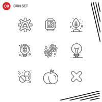 Set of 9 Vector Outlines on Grid for idea options plant gear design Editable Vector Design Elements